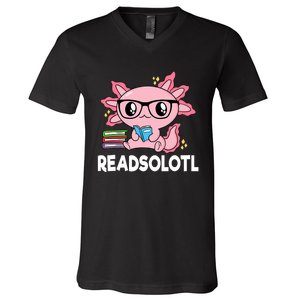 Readsolotl Kawaii Axolotl Book Lover Funny Reading V-Neck T-Shirt