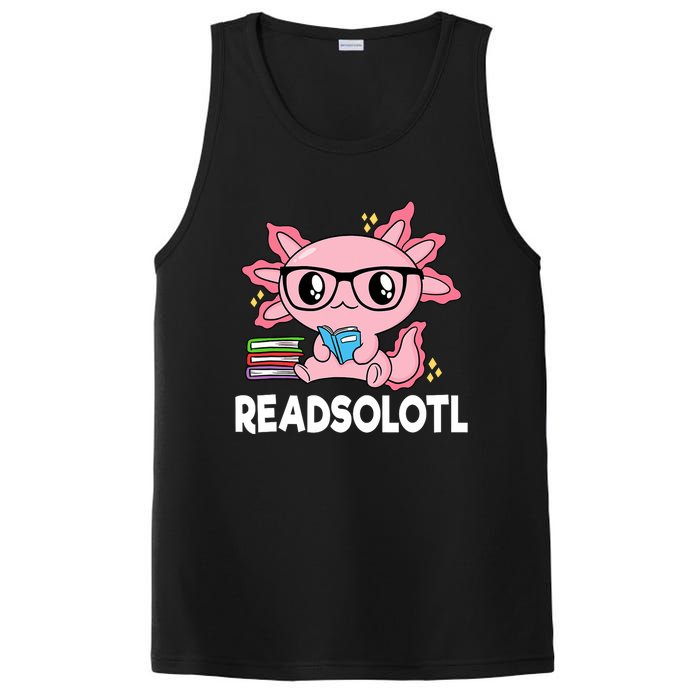 Readsolotl Kawaii Axolotl Book Lover Funny Reading PosiCharge Competitor Tank