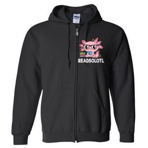 Readsolotl Kawaii Axolotl Book Lover Funny Reading Full Zip Hoodie