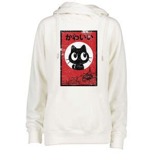 Retro Kawaii Black Cat Ramen Lover Japanese Food Womens Funnel Neck Pullover Hood