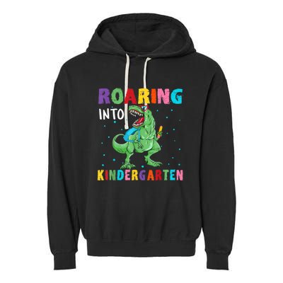 Roaring Kindergarten Cool Dinosaur Back To School Kids Garment-Dyed Fleece Hoodie