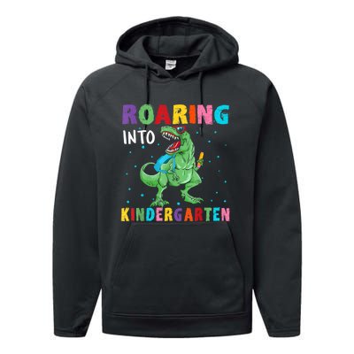 Roaring Kindergarten Cool Dinosaur Back To School Kids Performance Fleece Hoodie