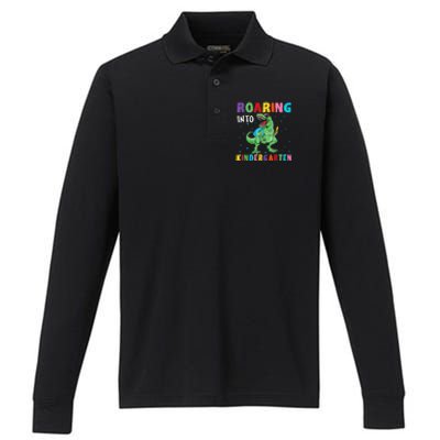 Roaring Kindergarten Cool Dinosaur Back To School Kids Performance Long Sleeve Polo