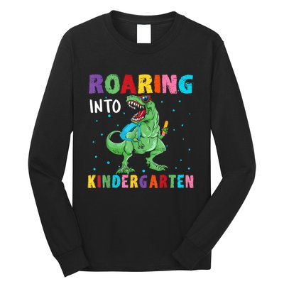 Roaring Kindergarten Cool Dinosaur Back To School Kids Long Sleeve Shirt