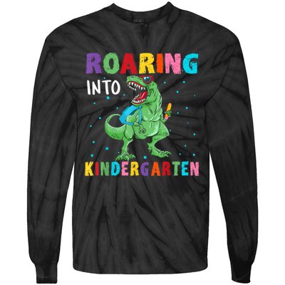 Roaring Kindergarten Cool Dinosaur Back To School Kids Tie-Dye Long Sleeve Shirt