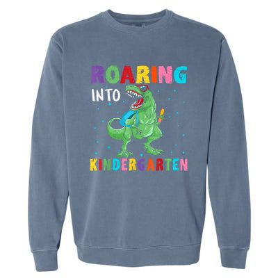 Roaring Kindergarten Cool Dinosaur Back To School Kids Garment-Dyed Sweatshirt