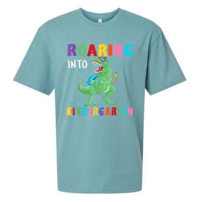 Roaring Kindergarten Cool Dinosaur Back To School Kids Sueded Cloud Jersey T-Shirt