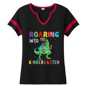 Roaring Kindergarten Cool Dinosaur Back To School Ladies Halftime Notch Neck Tee