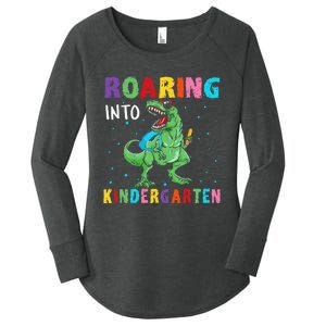 Roaring Kindergarten Cool Dinosaur Back To School Women's Perfect Tri Tunic Long Sleeve Shirt