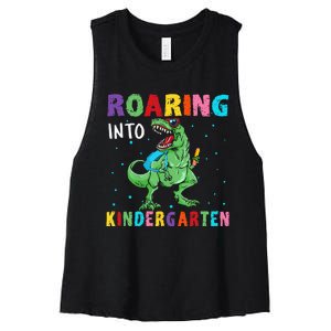 Roaring Kindergarten Cool Dinosaur Back To School Women's Racerback Cropped Tank