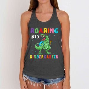 Roaring Kindergarten Cool Dinosaur Back To School Women's Knotted Racerback Tank