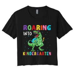 Roaring Kindergarten Cool Dinosaur Back To School Women's Crop Top Tee