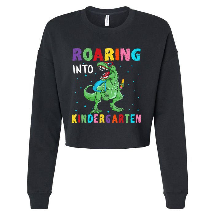 Roaring Kindergarten Cool Dinosaur Back To School Cropped Pullover Crew