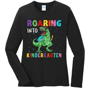 Roaring Kindergarten Cool Dinosaur Back To School Ladies Long Sleeve Shirt