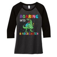 Roaring Kindergarten Cool Dinosaur Back To School Women's Tri-Blend 3/4-Sleeve Raglan Shirt