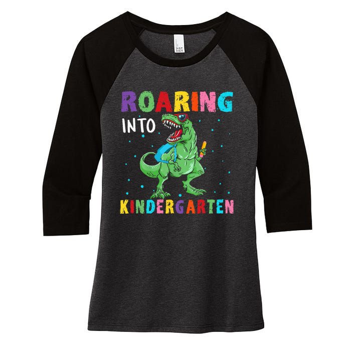 Roaring Kindergarten Cool Dinosaur Back To School Women's Tri-Blend 3/4-Sleeve Raglan Shirt