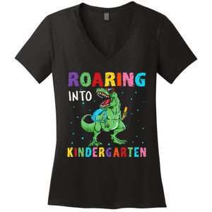 Roaring Kindergarten Cool Dinosaur Back To School Women's V-Neck T-Shirt