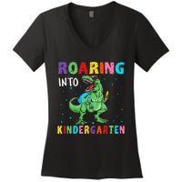 Roaring Kindergarten Cool Dinosaur Back To School Women's V-Neck T-Shirt