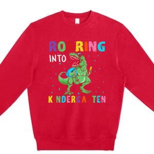 Roaring Kindergarten Cool Dinosaur Back To School Premium Crewneck Sweatshirt