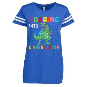 Roaring Kindergarten Cool Dinosaur Back To School Enza Ladies Jersey Football T-Shirt