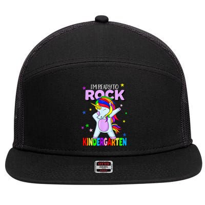 Rock Kindergarten Dabbing Unicorn Girl Back To School 7 Panel Mesh Trucker Snapback Hat