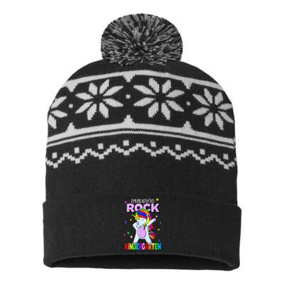 Rock Kindergarten Dabbing Unicorn Girl Back To School USA-Made Snowflake Beanie