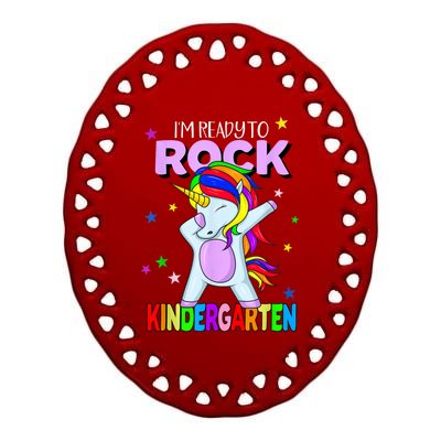 Rock Kindergarten Dabbing Unicorn Girl Back To School Ceramic Oval Ornament