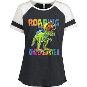 Roaring Kindergarten Dinosaur T Rex Back To School Boy Enza Ladies Jersey Colorblock Tee