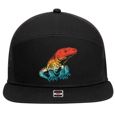 Retro Komodo Dragons Lover Lizard Komodo Dragon 7 Panel Mesh Trucker Snapback Hat