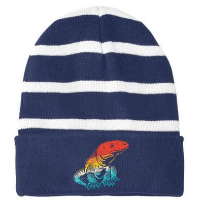 Retro Komodo Dragons Lover Lizard Komodo Dragon Striped Beanie with Solid Band