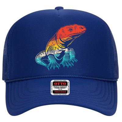 Retro Komodo Dragons Lover Lizard Komodo Dragon High Crown Mesh Back Trucker Hat