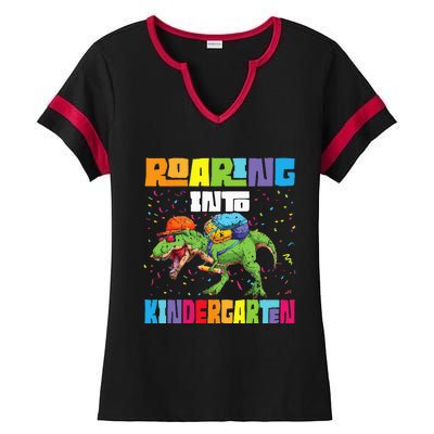 Roaring Kindergarten Dinosaur T Rex Back To School Ladies Halftime Notch Neck Tee