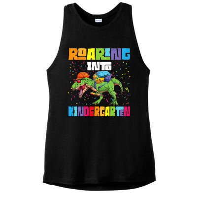 Roaring Kindergarten Dinosaur T Rex Back To School Ladies PosiCharge Tri-Blend Wicking Tank