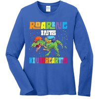 Roaring Kindergarten Dinosaur T Rex Back To School Ladies Long Sleeve Shirt