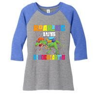 Roaring Kindergarten Dinosaur T Rex Back To School Women's Tri-Blend 3/4-Sleeve Raglan Shirt