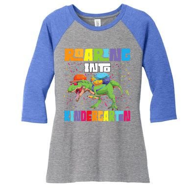 Roaring Kindergarten Dinosaur T Rex Back To School Women's Tri-Blend 3/4-Sleeve Raglan Shirt