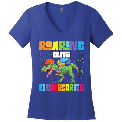 Roaring Kindergarten Dinosaur T Rex Back To School Women's V-Neck T-Shirt