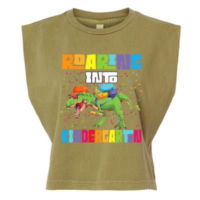 Roaring Kindergarten Dinosaur T Rex Back To School Garment-Dyed Women's Muscle Tee