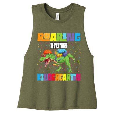 Roaring Kindergarten Dinosaur T Rex Back To School Women's Racerback Cropped Tank