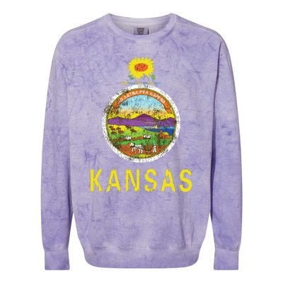 Retro Kansas Flag Vintage Ks Souvenir Gift Colorblast Crewneck Sweatshirt