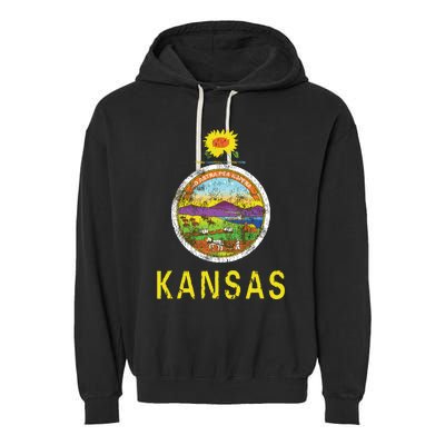 Retro Kansas Flag Vintage Ks Souvenir Gift Garment-Dyed Fleece Hoodie