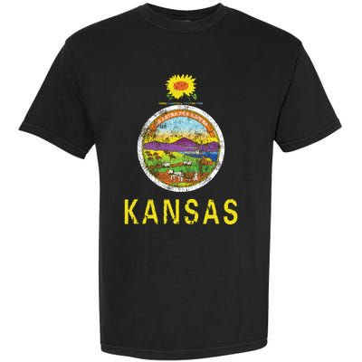 Retro Kansas Flag Vintage Ks Souvenir Gift Garment-Dyed Heavyweight T-Shirt