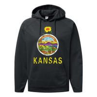 Retro Kansas Flag Vintage Ks Souvenir Gift Performance Fleece Hoodie