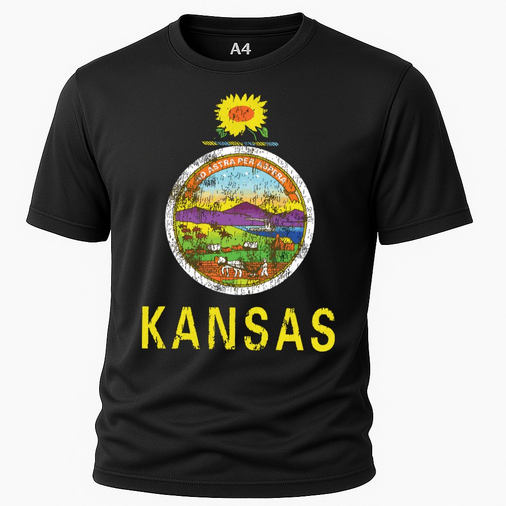 Retro Kansas Flag Vintage Ks Souvenir Gift Cooling Performance Crew T-Shirt
