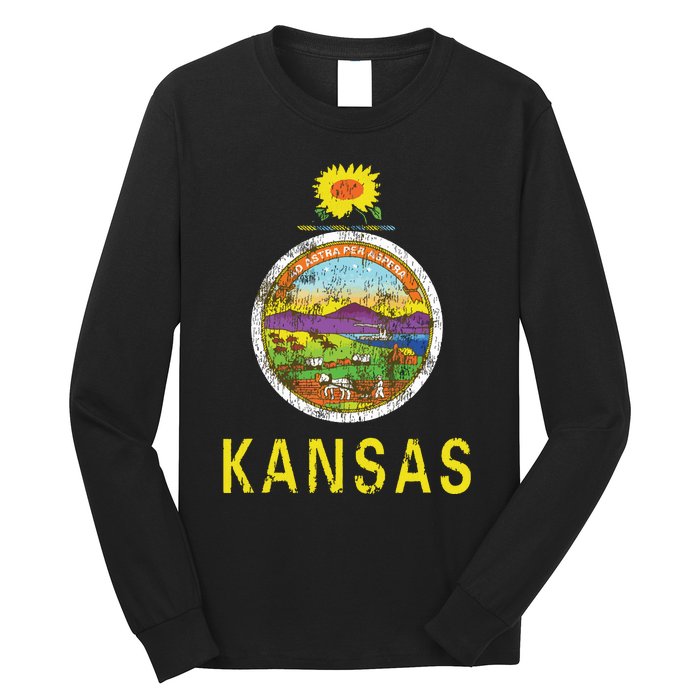 Retro Kansas Flag Vintage Ks Souvenir Gift Long Sleeve Shirt