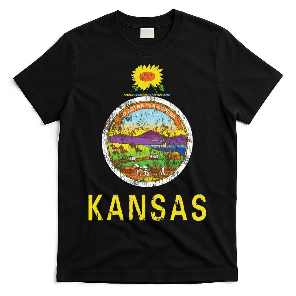 Retro Kansas Flag Vintage Ks Souvenir Gift T-Shirt