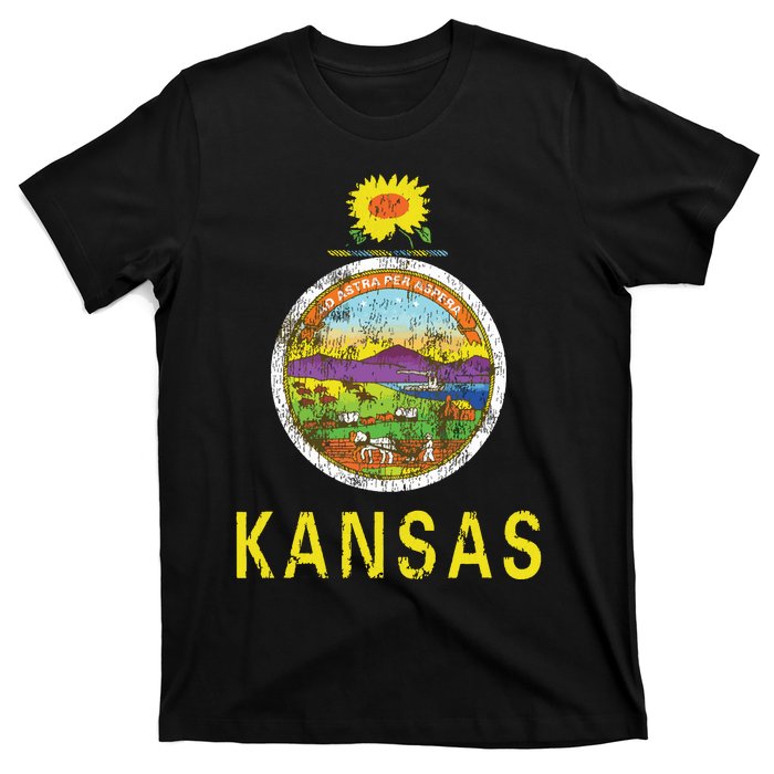 Retro Kansas Flag Vintage Ks Souvenir Gift T-Shirt