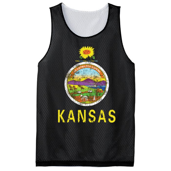 Retro Kansas Flag Vintage Ks Souvenir Gift Mesh Reversible Basketball Jersey Tank