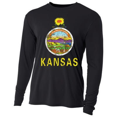 Retro Kansas Flag Vintage Ks Souvenir Gift Cooling Performance Long Sleeve Crew