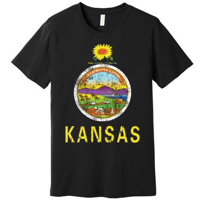 Retro Kansas Flag Vintage Ks Souvenir Gift Premium T-Shirt